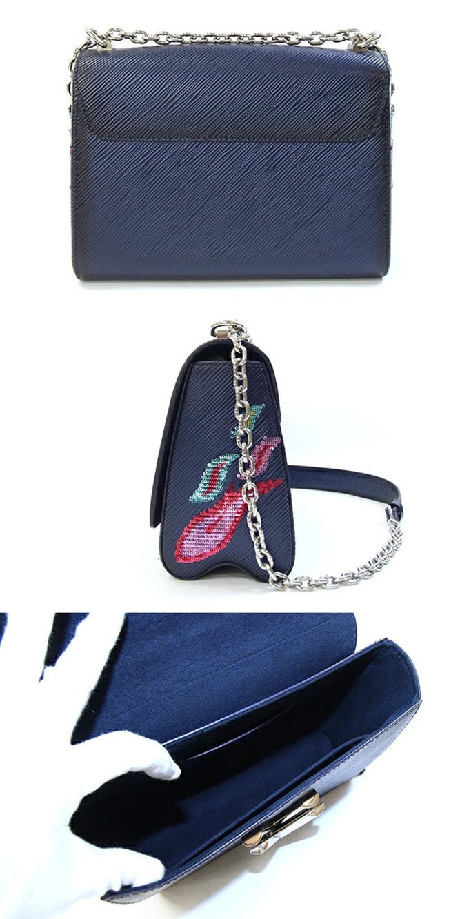 Louis Vuitton Twist Chain Bag Epi Navy Blue LV Crossbody Shoulder Sequins